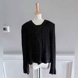 Elegant Black Beaded Coat with Clasp Closings